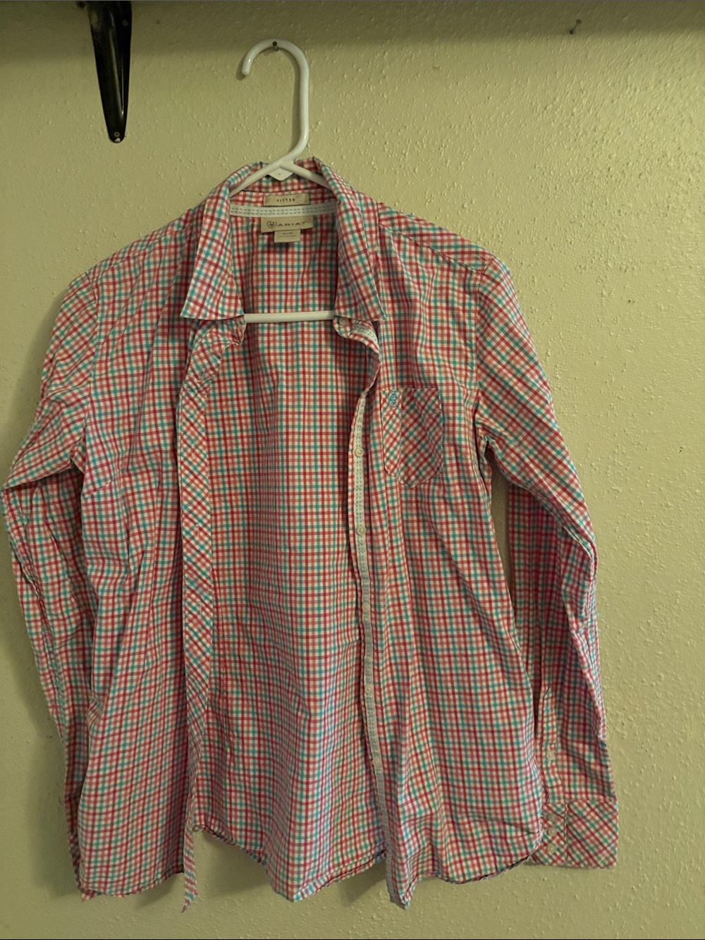Ariat Pink and Teal Plaid Button-Up Shirt